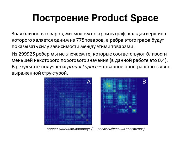 Построение Product Space Зная близость товаров, мы можем построить граф, каждая вершина которого является